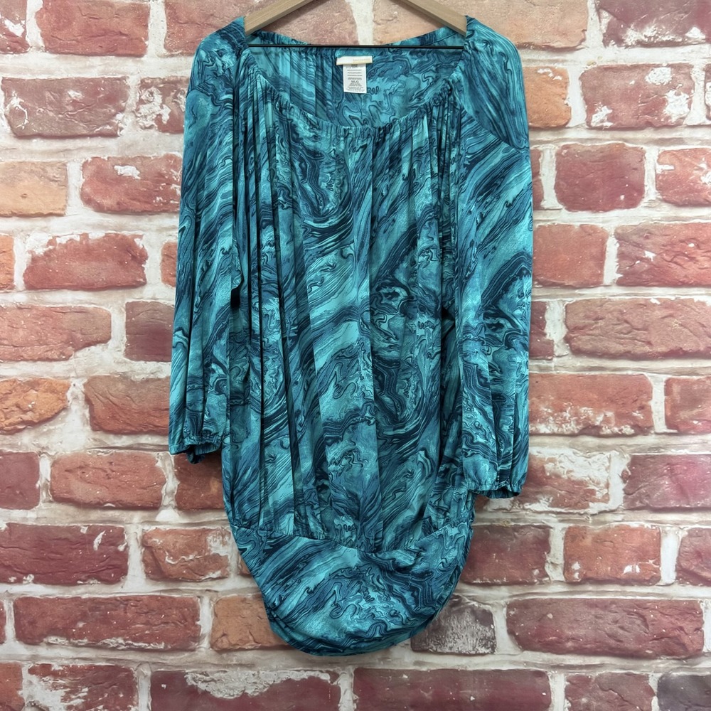 Michael Kors Top Women's Medium Large Blue Geo Abstract Swirl Oversized Shirt